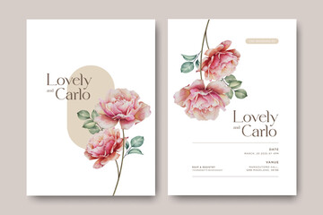 Minimalist peony flowers wedding invitation card template 