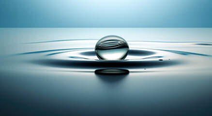 A drop of water is falling onto a ripple, splash of water. Generative Ai Illustration. 