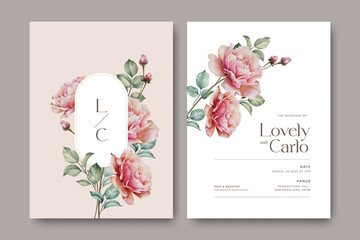 invitation card with bouquet peony flowers