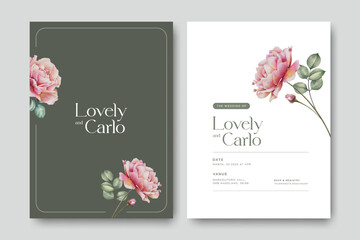 Minimalist peony flowers wedding invitation card template design
