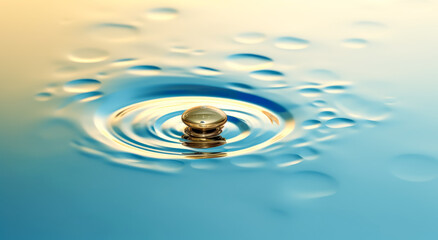 A drop of water is falling onto a ripple, splash of water. Generative Ai Illustration. 