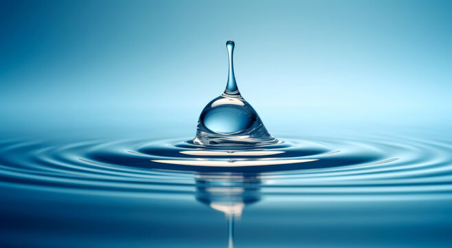A drop of water is falling onto a ripple, splash of water. Generative Ai Illustration. 