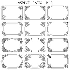Set of rectangular floral black frames. Vector illustration - obrazy, fototapety, plakaty