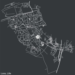 Detailed hand-drawn navigational urban street roads map of the LOOS QUARTER of the French city of LILLE, France with vivid road lines and name tag on solid background