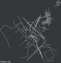Detailed hand-drawn navigational urban street roads map of the ENGLOS QUARTER of the French city of LILLE, France with vivid road lines and name tag on solid background