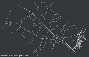 Detailed hand-drawn navigational urban street roads map of the ENNETIERES-EN-WEPPES QUARTER of the French city of LILLE, France with vivid road lines and name tag on solid background