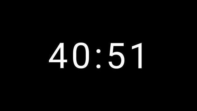 Stylish 45 seconds analog 4 digits countdown clock timer. White number on Black background. 4 digits number count. Simple and minimal 4K footage motion.