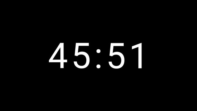 Stylish 50 seconds analog 4 digits countdown clock timer. White number on Black background. 4 digits number count. Simple and minimal 4K footage motion.