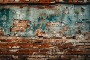 Red bricks wall background, grungy wall with old paint texture. Copy space. Generative AI