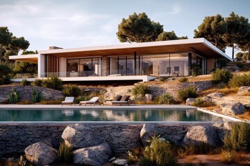 Fototapeta na wymiar Illustration of a modern house - Mediterranean - Created with Generative ai