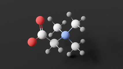 trimethylglycine molecule, molecular structure, betaine, ball and stick 3d model, structural chemical formula with colored atoms
