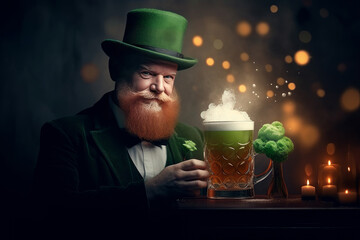 st patrick's day elf drinking beer. Generative AI