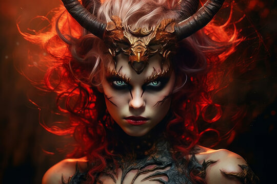 demon girl in gloomy colors. Generative AI