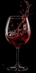splash of red wine in a glass on black background. AI generative