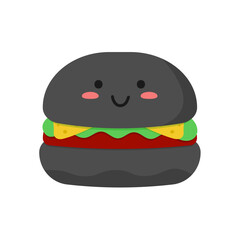 Smiling Kawaii. Hamburger. Isolated on a white background. Vector illustration in flat cartoon style.