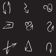 white arrow arrows set hand drawn vector on black background
