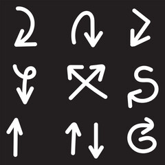 white arrows set hand drawn arrow vector on black background
