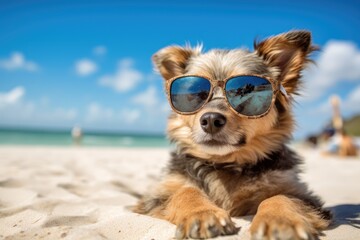 Funny Dog at the beach - Vacation - Illustration created with generative ai