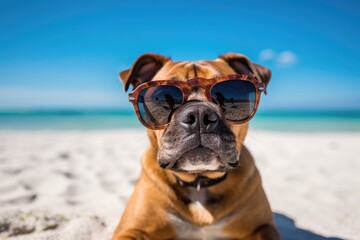 Fototapeta na wymiar Funny Dog at the beach - Vacation - Illustration created with generative ai