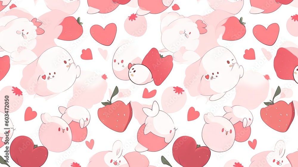 Poster a bunch of hearts and bears on a white background with pink and red hearts on the bottom of the imag