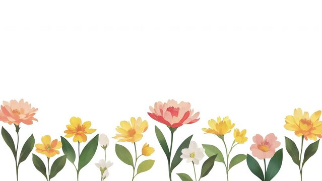 Flower Corner Frame Animated Composition.  Wedding, Valentine Day, Mother Day animated template. Abstract Spring or Summer 4K Animation