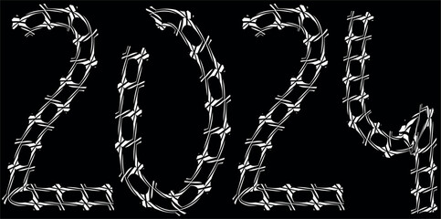 Happy New Year 2024 Black And White Urban Vector Texture Template. Dark Messy Dust Overlay Distress Background. Easy To Create Abstract Dotted, Scratchedg