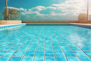 Vacant Poolside: Summer Hotel Pool Background. Generative AI
