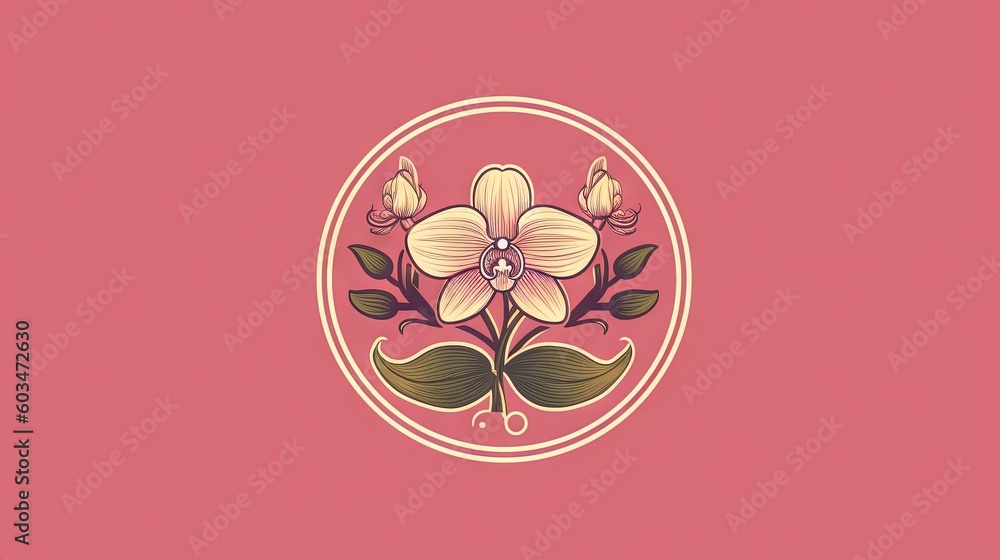Aufkleber a pink background with a flower in the middle of the frame and a gold border around the edges of the