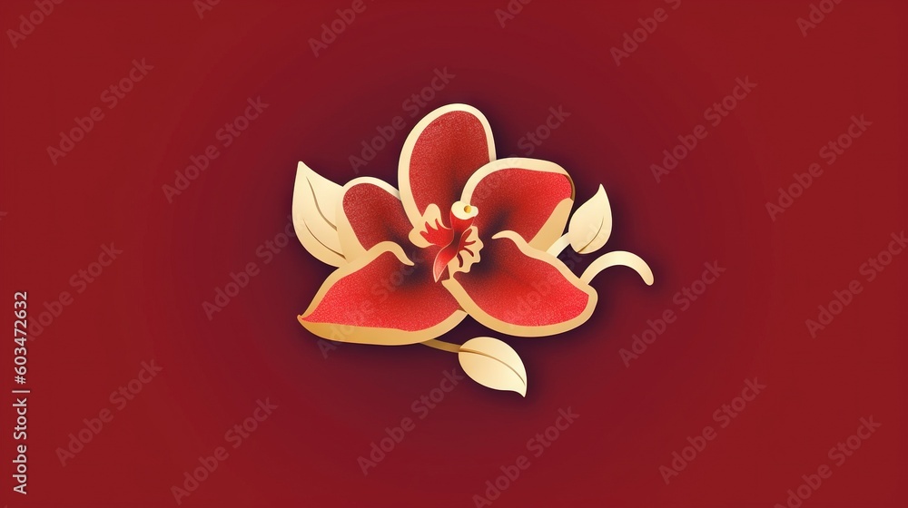 Aufkleber a red and yellow flower on a red and red background with a white outline in the middle of the image 