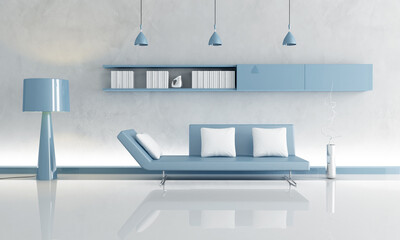 clear blue couch in a grey interior - rendering