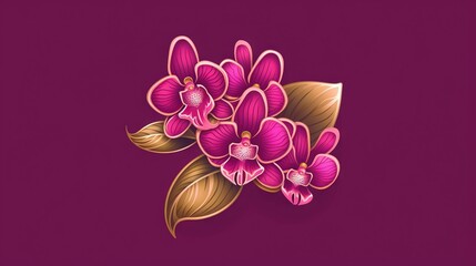  a pink flower with green leaves on a purple background with a purple background and a purple background with a pink flower with green leaves on a.  generative ai