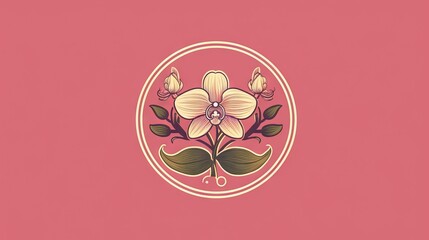  a pink background with a flower in the middle of the frame and a gold border around the edges of the image and a pink background with a gold border.  generative ai