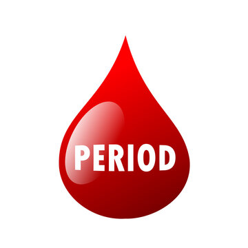 Rain drop as symbol, sign and pictogram of period, menstruation and mentrual cycle. Illustration isolated on white.