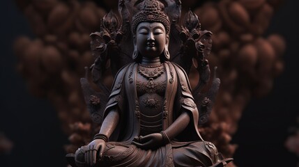 Naklejka na ściany i meble Dark background Chinese Bodhisattva statue. generative ai