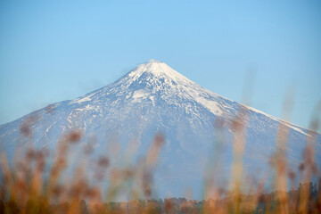 Villarrica volcano of the city of Villarrica in Chile with autumn colors - obrazy, fototapety, plakaty