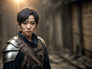 Naklejka premium portrait of Post-Apocalyptic Wasteland Warriors in armor suit, generative AI