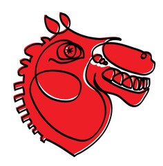 One line drawing of red nervous horse head.
One continuous line drawing of angry horse head.
