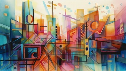 abstract watercolor city