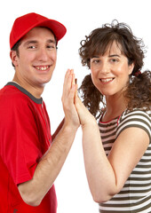 Happy couple in love over white background