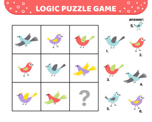Logic puzzle game. Bird. Nestling. For kids Cartoon