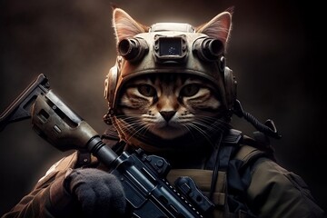 Obraz na płótnie Canvas Cool Cat Special Forces Soldier. Generative AI