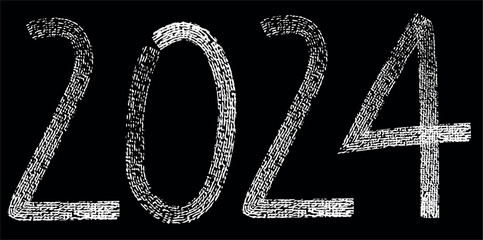 Happy New Year 2024 Black And White Urban Vector Texture Template. Dark Messy Dust Overlay Distress Background. Easy To Create Abstract Dotted, Scratchedg