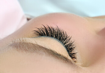 close up of eye with eyelash extensions ,beauty salon treatment