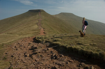 Hill walking in the Brecon Beacons South Wales, witht the trusty hound