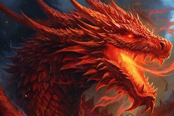 Fiery Red Dragon Artwork. Generative AI