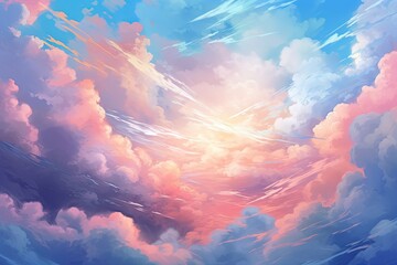 Watercolor Pastel Sky and Clouds (Generative AI)