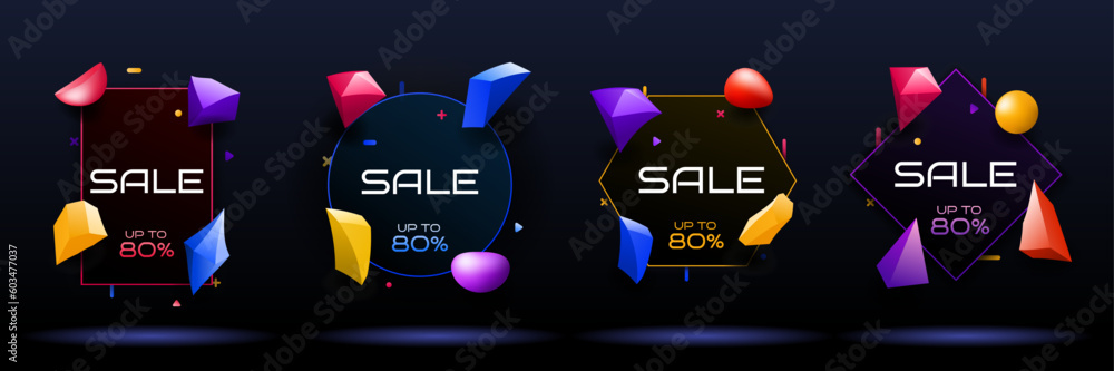 Aufkleber vector illustrations. sale banner. dynamic abstract colorful backgrounds set. gradient 3d geometric 