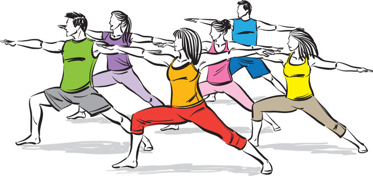 workout people fitness stretching exercises group of people sports concept vector illustration