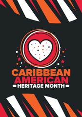 Caribbean American Heritage Month in June. Culture Month to the people of America. Celebrate annual with festival. Happy holiday. Poster, card, banner and background. Vector illustration