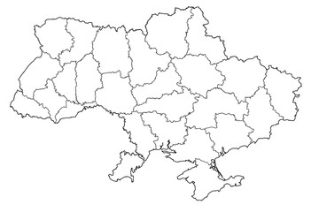 Ukraine map with region borders. Detaled UA map isolated. UA borders silhouettes on transparent background.